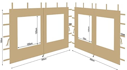 QUICK STAR 2 Seitenteile aus Polyester mit Fenster 300x195cm für Pavillon 3x3m Seitenwand Beige wasserdicht