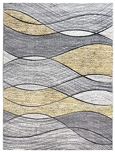 SrS Rugs® Impulse - Area Rug for Living Room, Bedroom, Hallway Runner Rug - Abstract Geometric Design - Provides Home with Comfort and Warmth (Yellow Waves, 240cm x 330cm)