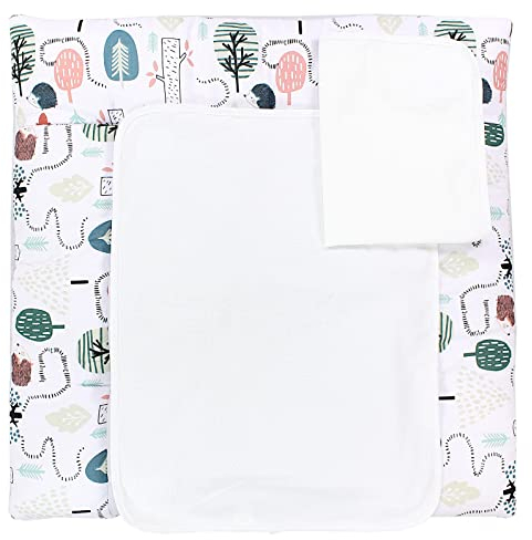 TupTam Wickelauflage mit 2 wasserfesten Frotteebezügen – weich gepolstert & hautfreundlich MAR02579, Farbe: Igel im Wald/Mint, Größe: 75 x 80 cm