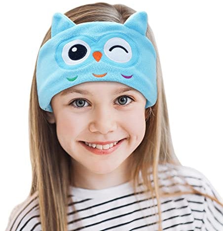 Laelr Kids Headband Headphones Soft Fleece Wireless Bluetooth Headband Headset with Built-in Microphone Voice Prompt Hi-Fi Stereo Super Bass Music Sleep Eye Mask for Travel and Sleeping (Blue)