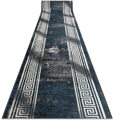 rugsx Läufer Antirutsch Lotus GRECCO 23593 Graphit/Grau - Waschbar - 60x350 cm- Rutschfester Teppich für Flur & Küche