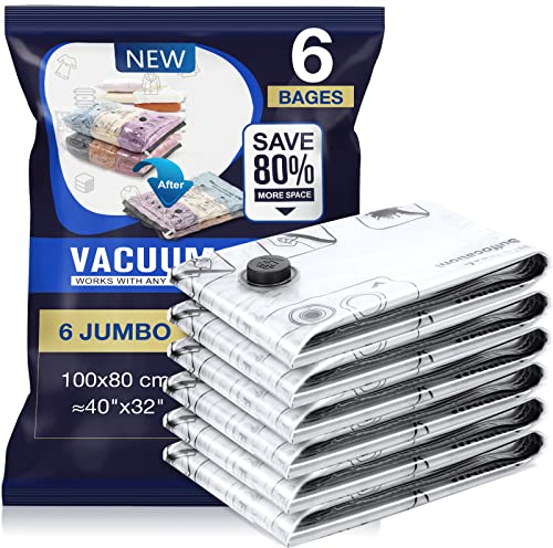 Vakuumbeutel für Kleidung 6 Stück 100x80cm Vacuum Bags for Clothing Wiederverwendbar Vakuum Beutel Vakuumierbeutel Kleidung Heeignet für Alle Handelsüblichen Staubsauger