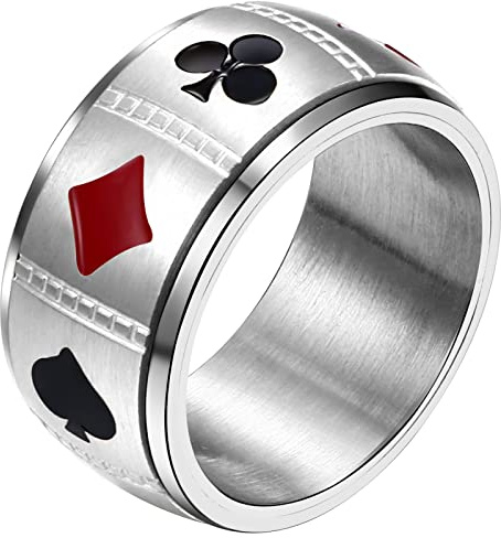 JewelryWe Schmuck Spinnring aus Edelstahl, Spielkarte Pik Ass Poker Ring Fidget Band Ring Stress lindernde Angst Ring für Damen Herren Hochzeit Versprechen Verlobungsring