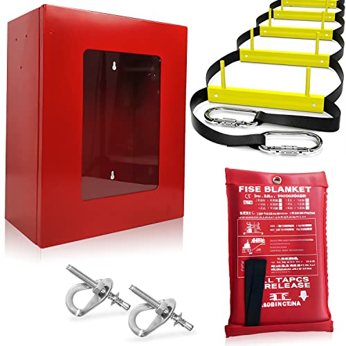 Feuerleiter 1-stöckig (4 m) mit Schrank – an der Wand montierte Feuerleiter für Zuhause – inklusive zweistöckiger Leiter und Feuerdecke - Hochleistungs-Feuerleiter