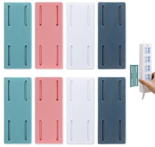 AWAVM Self Adhesive Power Strip Holder 8 Packs, Support de multiprise, Support Mural pour Bloc Multiprise, Porte-Douille Adhésif sans Poinçon pour Maison, Bureau, Cuisine (Vert, Bleu, Blanc, Rose)