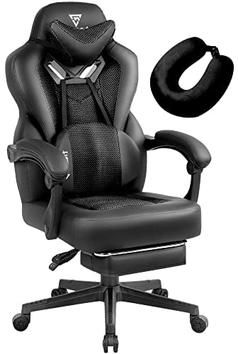 Vigosit Gaming Stuhl PRO, Gaming Sessel Bürostuhl Ergonomische für Erwachsene, Office Nap Gaming Chair Stühle schreibtischstuhl mit Sitzkissen Fußstütze, Mesh Drehstuhl Massagesessel (Schwarz)