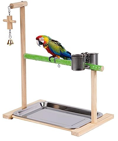 Parco giochi per pappagalli, trespolo in legno, supporto con scala, altalena, mangiatoie, tazze, giocattolo da masticare per parrocchetto, conuro, pappagallino, fringuello e piccoli uccelli