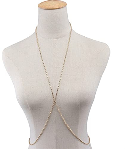 RWRAPS Körperkette, glänzend, voller Strass, Kreuz-BH-Kette, Schmuck für Frauen, luxuriöse Kristall-Körperkette, Brust-Halskette, Weihnachtsschmuck für Frauen und Mädchen (Farbe: Typ1-Gold)