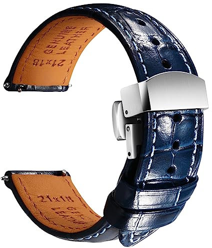 REZERO Leder-Uhrenarmbänder für Herren, Krokodilprägung Uhrenarmbänder mit Schnellverschluss, Ersatz Armband aus Echtem Leder für Uhren 19mm 20mm 21mm 22mm