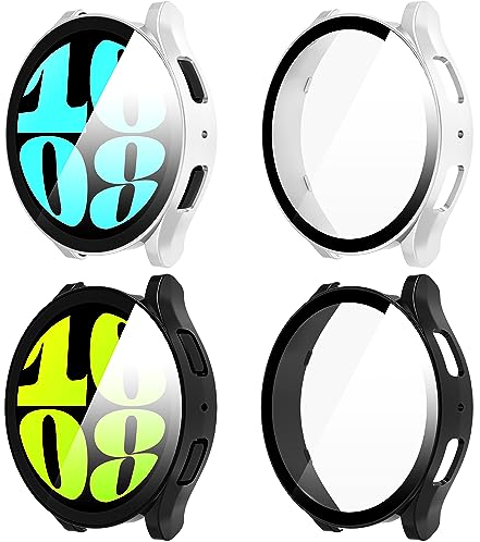 KSKSPE 4 Stück Hülle für Samsung Galaxy Watch 6 40mm Hartglas Schutzhülle,Hard PC Ultradünne Glas Schutz Case Rundum Displayschutz für Samsung Galaxy Watch 6 40mm Schutzhülle