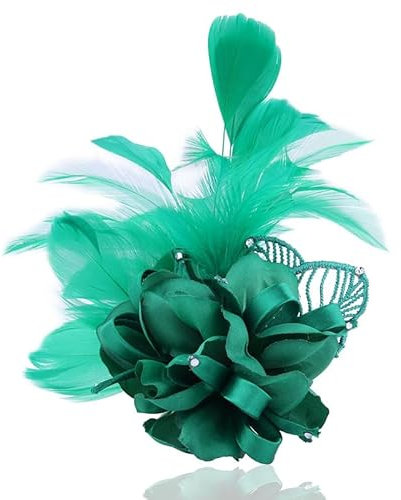 Damen Federbrosche,Straußenfeder Ansteckbrosche Feder Blume Strass Brosche Pins Kleid Zubehör Blume Mesh Federn Haarschmuck Haar Clip Stirnband Dekoration Kopfbedeckung für Party Bankett Hochzeit