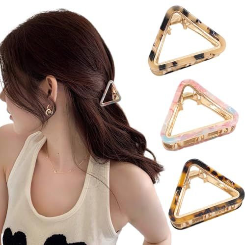 Ypkia Lot de 3 petites pinces à cheveux triangulaires en métal - Léopard - Pour femme et fille - Doré