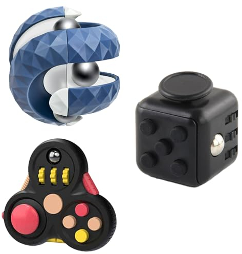 3 Pcs Fidget Toys Sensory Toys, Black Cube Toy For Anxiety Relief, Blue Orbit Ball Fidget Pad Toy Puzzle Games For Interactive, Fidget Controller With 13 Fidget Functions For ADD And Stress Relief