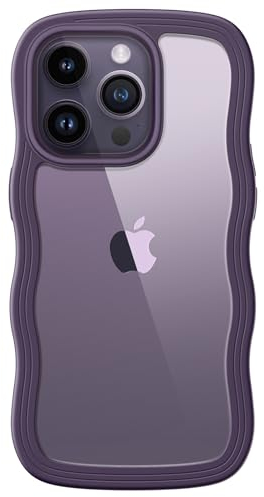 JETech Cute Case for iPhone 14 Pro 6.1-Inch, Wave Frame Curly Shape Shockproof Phone Cover for Women and Girls, Clear Hard PC Back (Deep Purple)