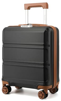 KONO Kleiner Koffer Handgepäck Hartschalenkoffer für Easyjet Handgepäck 45x36x20 cm, Leicht Reisekoffer mit 4 Rollen und TSA Schloss (Schwarz/Braun)