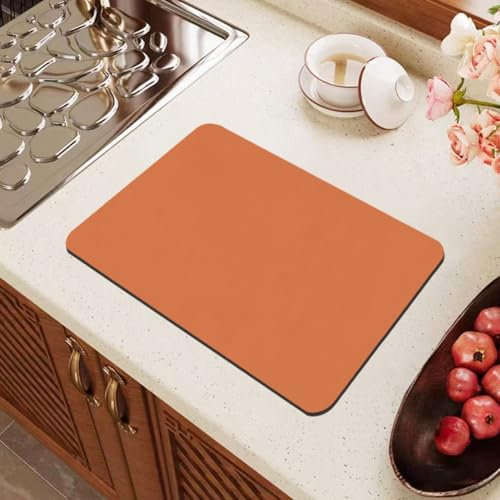 Hixingo Alfombrilla Escurreplatos Antideslizante, Alfombrilla Cafetera Resistente al Calor Color Sólido Moderno, Alfombra Escurreplatos Diatomita (40x60cm,Color Naranja)