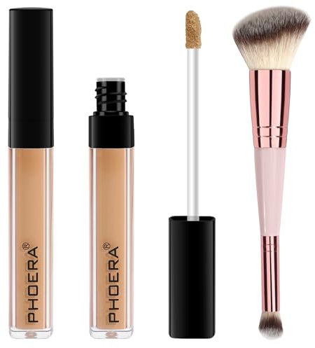 PHOERA Concealer, Lightweight, Full Coverage, Long Lasting, Corrects, Hydrates, Highlights, Matte Finish, All-Day Wear,with Concealer Brush (104#CUSTARD)