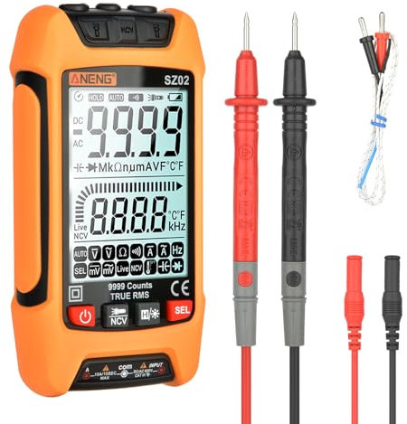 Multimetro Digitale 9999 Conti: Tester Digitale Professionale per Elettricisti con Torcia, Misurazione Automatico,TRMS, Misura Tensione e Corrente CC/CA, Resistenza, Diodo
