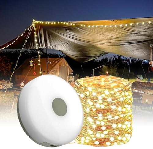 LEd Campinglampe, Wasserdichte Tragbare Verstaubare Lichterkette, 10m Wiederaufladbare Campinglampe, Lichterketten Außenbereich für Camping, Party Gartendeko (warme Farbe, 8M)