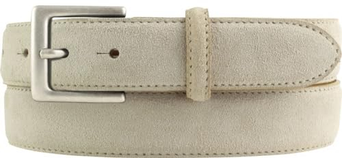 Gürtel aus Veloursleder 3,0 cm | Velour-Ledergürtel für Herren 30mm | Wildleder-Gürtel mit antik-silber Gürtelschließe | Beige 95cm