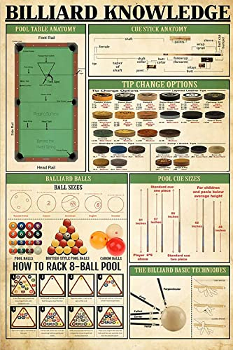 Oudrspo Billard-Enzyklopädie, Metall-Blechschild, Vintage-Stil, Billard-Wissen, Anleitung, Poster, Pool, Club, Bar, Café, Zimmer, Zuhause, Wanddekoration, Plakette, 20,3 x 30,5 cm