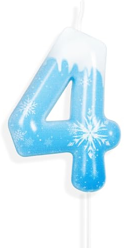 Geburtstagskerzen Zahlen Nummer 4, Frozen 3D mit Schneeflocke Geburtstagskerzen,Blue White Geburtstag Kerzen,Tortendeko Geburtstag,Geburtstagskerzen für Geburtstagsdeko