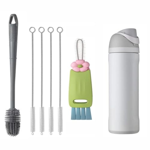 Straw Cleaner Brush for Owala FreeSip 24oz/32oz/40oz, Silicone Long Handle Bottle Brush for Owala Water Bottle,Plus 3 in 1 Cup Lid Cleaning Brush