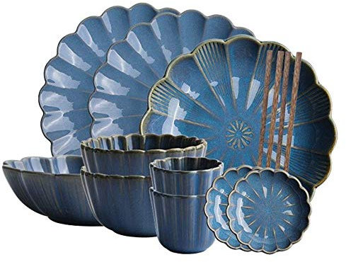 TRQZNLEP Geschirr/Teller/Schüssel-Set, 12-teiliges Geschirr-Set, Dickes und langlebiges Geschirr-Set, kreatives Geschirr in Blumenform