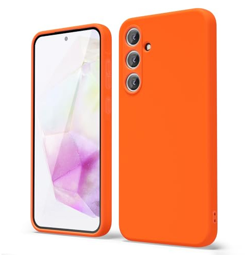 oakxco Coque Silicone pour Samsung Galaxy A35 5G, Étui Ultra Fine Souple Gel Caoutchouc Anti-Chocs Housse Toucher Soyeux, Slim Esthétique Protection Cover, Orange Fluo