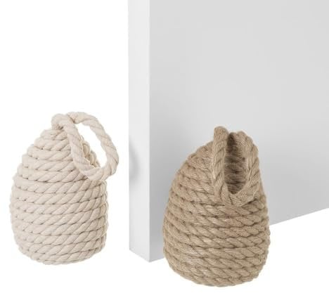 Tope de Puerta Original Decorativo de Cuerda Trenzado Marrón y natural Arena de 14x14x20 cm (2 unidades) Sujeta Puertas Suelo Tope para Ventanas y Puertas
