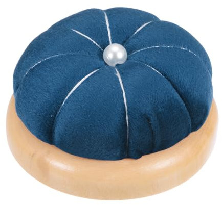 QUARKZMAN Holzsockel-Nadelkissen im japanischen Stil, niedlicher Nadelhalter, runde Form für Nähen, Quilten, Handarbeiten, DIY-Basteln, Dunkelblau