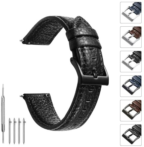TODYSTRAP Uhrenarmband 22mm Leder, Uhrenarmbänder für Herren aus Schwarz Lychee-Leder, Ersatz, Weiche, Smartwatch Armband, 20mm 22mm