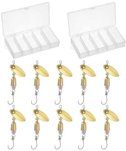 PATIKIL 1/5 oz Fishing Lures Spinnerbait, 10 Pack Single Hook Trout Spinners Casting Fishing Spinner Baits Tackle for Freshwater Saltwater Fishing, Gold Tone