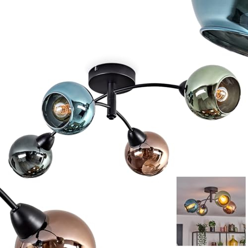 Deckenleuchte Linneryd, Deckenlampe aus Metall/Glas in Schwarz/Grün/Kupferfarben/Blau/Türkis, Leuchte im modernen Vintage/Retro-Design mit Schirmen aus Glas (Ø 13 cm), 4 x E27, ohne Leuchtmittel