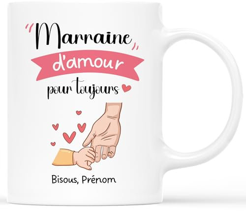 𝗖𝗔𝗗𝗘𝗔𝗨 𝗣𝗟𝗨𝗦 Mug Personnalisé Prénom - Marraine D'Amour Pour Toujours - Cadeau Parrain Marraine Bapteme, Cadeau Marraine, Cadeau Marraine Personnalisé, Tasse Marraine