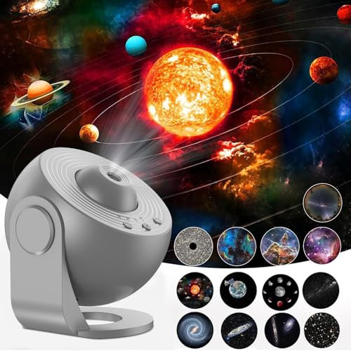 Planetarium Star Projector, 13 in 1 LED Galaxy Projector Light with 12 Film Discs Children's Starry Sky Projector Lamp Space Projector for Bedroom Living Room, Party (Gray)