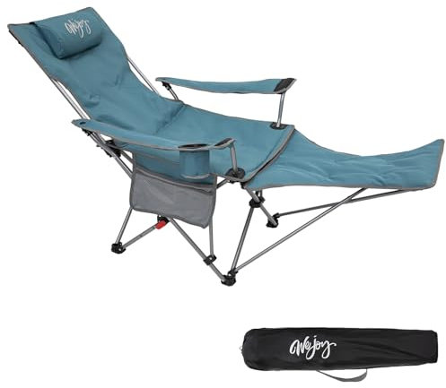 #WEJOY 2-in-1 Campingstuhl Faltbar mit Fußstütze, Gepolstert Liegestuhl mit Verstellbarer Rückenlehne, Relaxsessel Liege mit Getränkehalter, Liegestuhl für Outdoor Camping Cyan