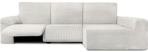 ECOMMERC3 Sofabezug für Chaiselongue, langes Eckteil rechts, mit Entspannung, Bezug für ChaiseLongue, naturfarben, bielastisch, atmungsaktiv und einfach anzubringen, mit Schaumstoffen und Gummibändern