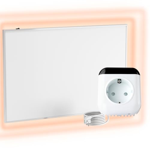 UMBRELLA® Infrarot Wandheizung mit Thermostat [FERNBEDIENUNG + WIFI STEUERUNG] – Infrarotheizung Wandmontage Heizkörper – Carbon Crystal Infrarot Paneel App steuerbar – (Modell TH70 WIFI - 600W)