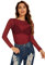 florynova Womens Mesh Tops See Through Sheer Stretchy Long Sleeve Blouse Slim Fit Shirt(Wine Red,S)