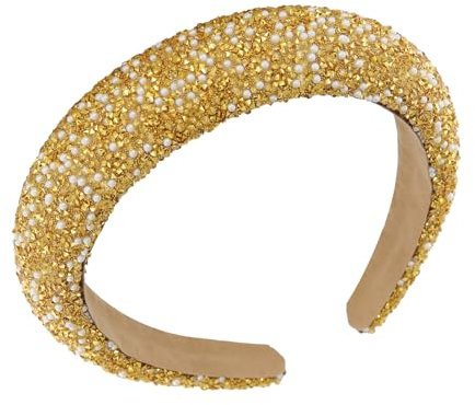 TOKSEO Serre-tête large pour femme - Avec strass - Doré - Pour mariage et mariée