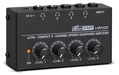 TKLBLS Headphone Amplifier, 4 Channel Stereo Audio Amp, Compact Headphone Amp with 6.35mm TRS Headphones Output and TRS Audio Input for Studio&PC