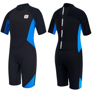Summshall Combinaison thermique en néoprène de 2 mm pour enfants, adolescents, pour natation, plongée, surf, combinaison courte en néoprène, pour filles et garçons, protection UV et ultra extensible