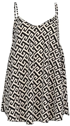 Damen Spaghettiträger Shirt Animal Print - weit geschnittes ärmelloses Top - weich & figurumspielend - Oversize Tanktop Blusenshirt 2312 - (Retro Weiß)