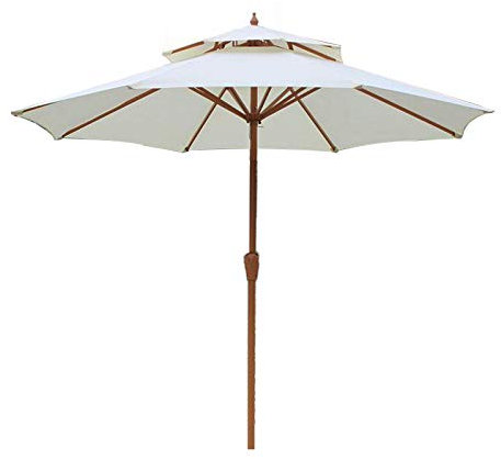 SLCHJX Jardín Parasol 9 pies Market Patio para paraguas, gran sunbrella de sunbrella, jardín/piscina/piscina con textura de madera postes de hierro marrón