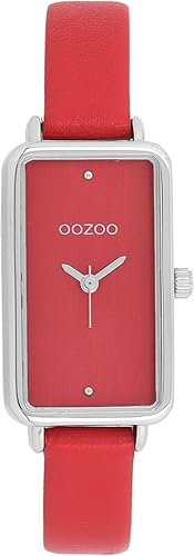 Oozoo Timepieces Damen Uhr in Silber I Armbanduhr Damen mit Lederarmband I Moderne Uhr für Frauen I Edle Analog Damenuhr Rechteckig 19x31mm Gehäuse C11532