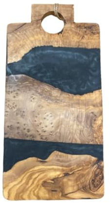 Didon Wood Planche à Découper en Bois d'Olivier avec Incrustation de Résine, 30 x 15 cm, Motif bleu, violet, vert, noir Artisanale (Noir)