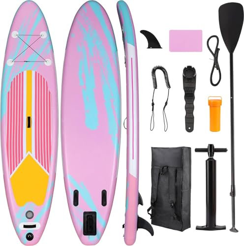 Stand Up Paddling Board 305cm Adults SUP Aufblasbares Stand Up Paddle mit Allem Zubehör, für Aller Fähigkeitsniveaus, 200kg Tragkraft für 2 Personen (Rosa)