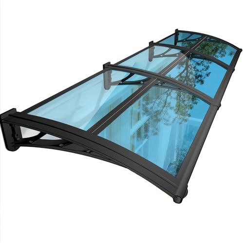 NacstarHome Auvent Marquise de Porte Exterieur, 60x110cm Toit Abri Auvent de Porte d'entrée Fenêtre Terrasse en Polycarbonate Massif Transparent Panneau Bleu, Protection Contre la Pluie