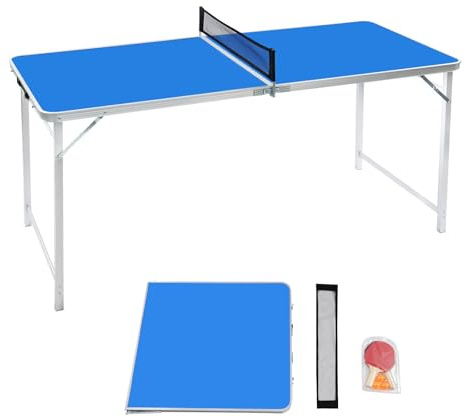 ROGONPDK Zusammenklappbarer Tischtennistisch, Indoor Klappbare Tischtennisplatte, Tragbarer Ping Pong Tisch, Tischtennisplatte mit Tischtennisschläger Set, für Schulaktivitätsräume